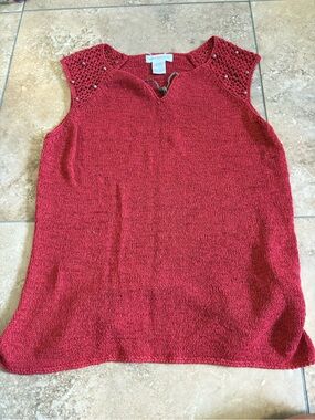 Worthington Red Knit Sleeveless Tank with Crochet Yoke